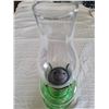 Image 3 : Green Glass Oil Lamp with Clear Chimney and Embossed Base