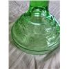 Image 4 : Green Glass Oil Lamp with Clear Chimney and Embossed Base