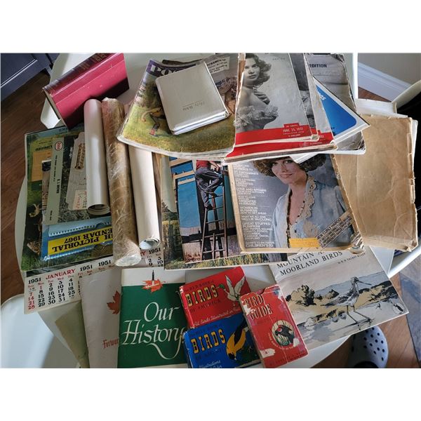 Vintage Paper Goods Including Magazines, Posters, and Bird Guides