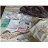 Image 1 : Textiles and Embroidered Pieces, Including Large Round Floral Tablecloth