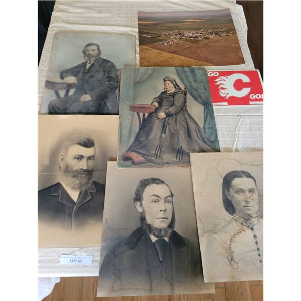 Vintage and Hand-Colored Portraits with Aerial Photograph and Calgary Flames Poster