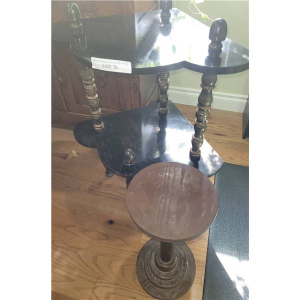 Two-Tier Wooden Corner Shelf and Wooden Pedestal Stand