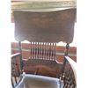 Image 4 : Antique Wooden Rocking Chair with Carved Details and Leather Seat
