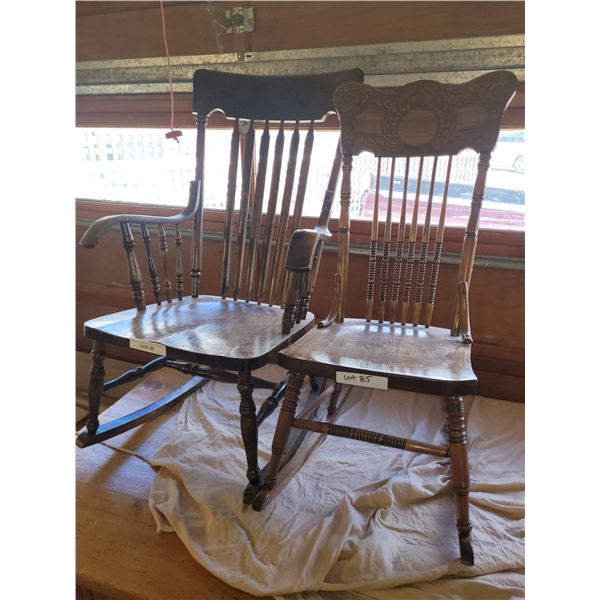 2 Vintage Wooden Rocking Chairs with Spindle Backs
