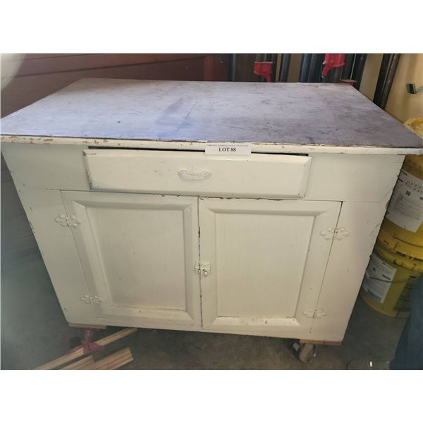 Antique Early 1900s Rolling Storage Cabinet with Single Drawer and Dual Doors