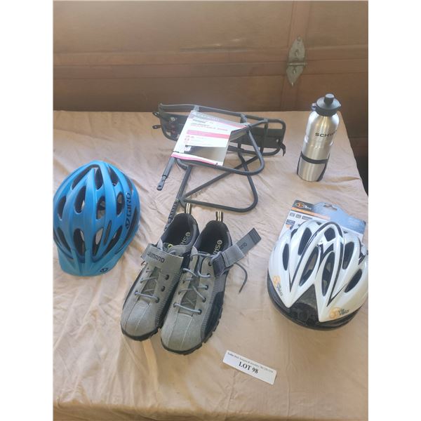 Bicycle Equipment Including Helmets, Shoes, Racks, and Bottles