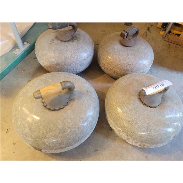 Four Granite Curling Rocks with Iron Handles, Circa 1940s