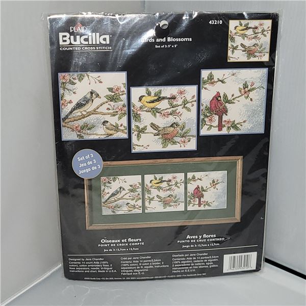 New Plaid Birds and Blossoms Set of 3 Counted Cross Stitch