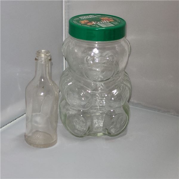 Old Fitch Apothcary Bottle & Glass Kraft Peanut Butter Jar