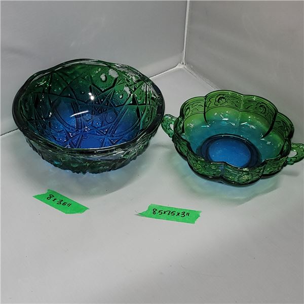 Lot of 2 MCM Jeanette Carnival Glass Bowls