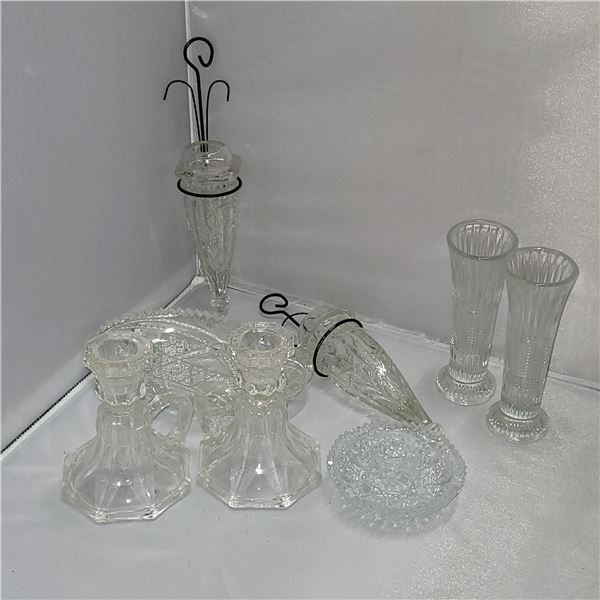 Nice Lot of Vintage Pressed Glass Candle Holders and Trinket Dishes
