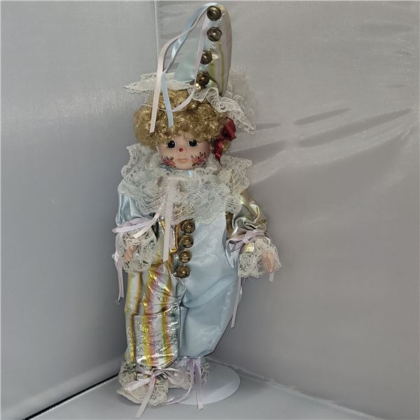 Vintage Noble Arts? Porcelain Harlequin Style Doll with Stand