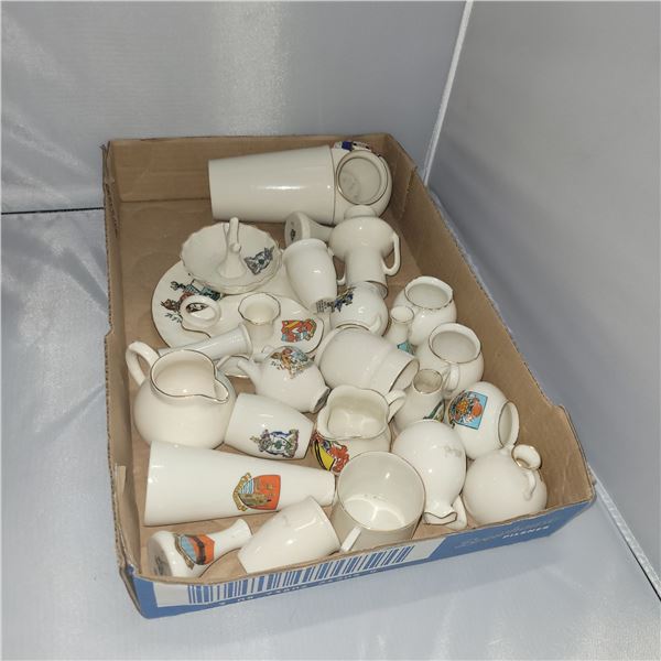 Flat of WH Goss Crested China Souvenir Miniatures