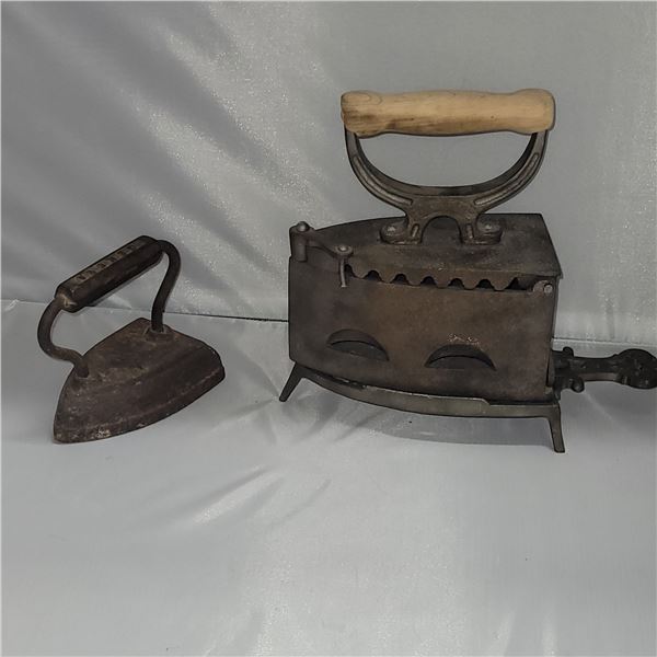 Antique Iron with Base and Sad Iron