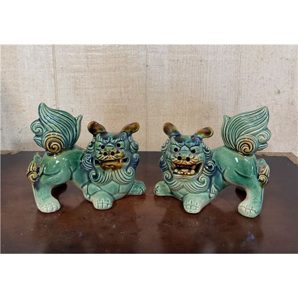Qty 2 Guardian Lion Fu Dog Figurines Approx. 5.5" x 4"H