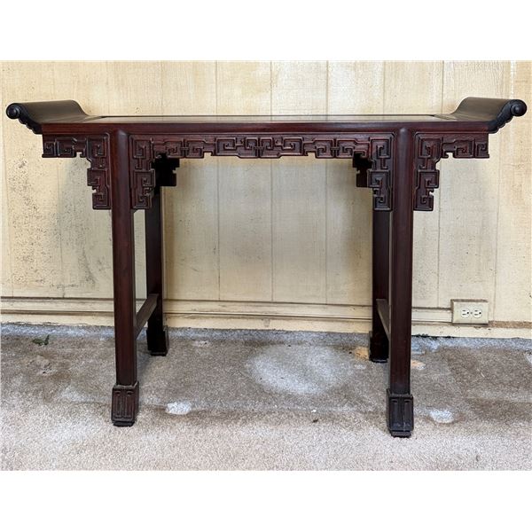 Carved Wooden Entry Table w/ Scrolled Ends 49" x 14" x 33"H