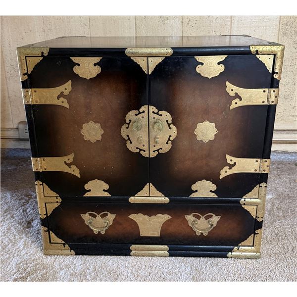 Wooden Asian Tansu-Style Cabinet w/ 2 Doors 