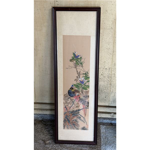 Re-Creation of Pheasant of the Springtime Blossoms by Ren Yi w/ COA 36" x 11", Framed & Matted