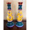 Image 1 : Qty 2 Ceramic Candlestick Holders Hand Painted by Milson & Louis 4" Dia, 10"H