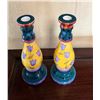 Image 2 : Qty 2 Ceramic Candlestick Holders Hand Painted by Milson & Louis 4" Dia, 10"H