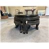 Image 2 : Carved Round Tea Table Set w/ 4 Matching Nesting Stools 30" Dia, 19"H