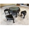 Image 4 : Carved Round Tea Table Set w/ 4 Matching Nesting Stools 30" Dia, 19"H