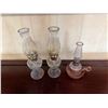 Image 2 : Qty 3 Vintage Floral Glass Kerosene Oil Lamps, Misc Sizes