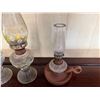 Image 3 : Qty 3 Vintage Floral Glass Kerosene Oil Lamps, Misc Sizes