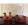 Image 1 : Wooden Hurricane Lamp & 2 Candle Holders, Misc Sizes