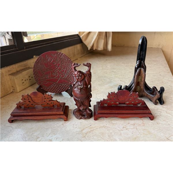 Multiple Plate Stands, Fan Stands, Buddha Figurine, Plate w/ Info, etc Misc Sizes