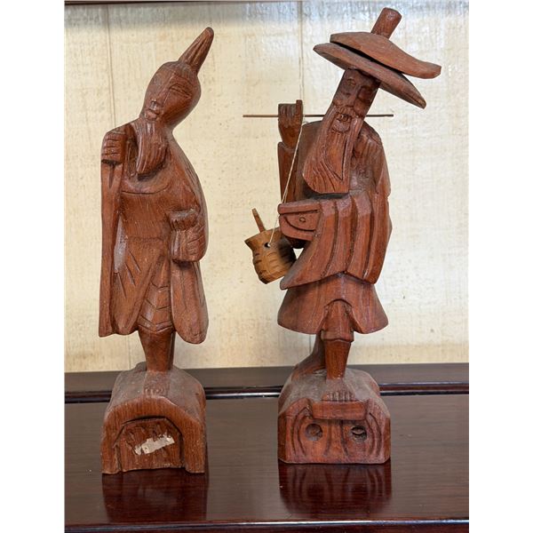 Qty 2 Carved Wooden Asian Sculptures, Misc Sizes