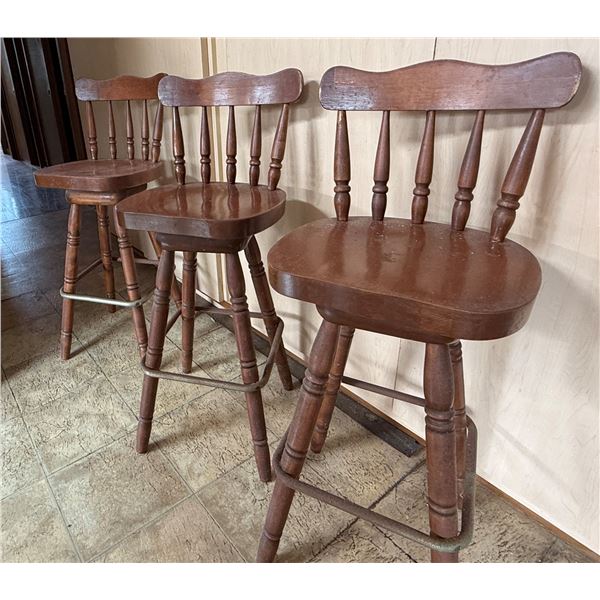 Qty 3 Wooden Bar-Height Chairs w/ Footrests 18" x 15" x 41"H