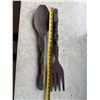 Image 4 : Large Carved Wooden Spoon & Fork 21"L