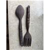 Image 6 : Large Carved Wooden Spoon & Fork 21"L