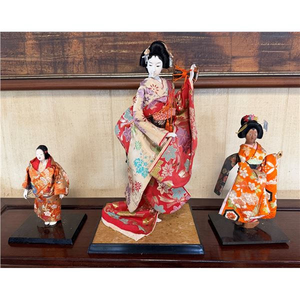 Qty 3 Asian Figurines on Stands, Misc Sizes