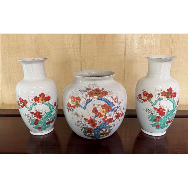 Qty 3 Asian Floral Vases Made in Taiwan, Misc Sizes