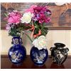 Image 1 : Qty 3 Asian Floral Vases w/ Artificial Flowers, Misc Sizes