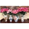 Image 1 : Qty 4 Asian Floral Vases w/ Artificial Flowers, Misc Sizes