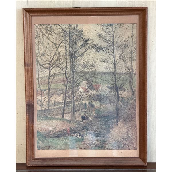 Landscape Artwork by Pissarro (?) 20" x 26", Framed