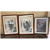 Image 1 : Qty 3 Asian Artworks w/ Calligraphy, Misc Sizes, Framed
