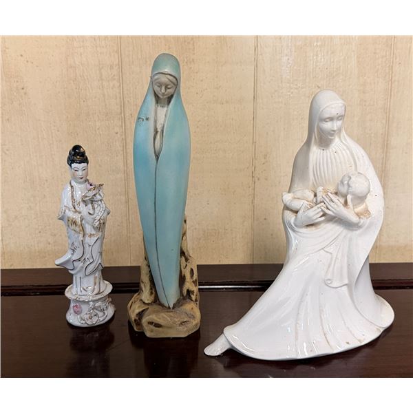 Qty 3 Religious Figurines, Misc Sizes
