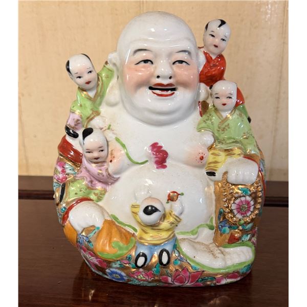 Laughing Buddha Figure w/ Children 5.5" x 6.5"H