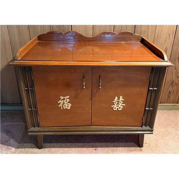 Wooden 2-Door Cabinet w/ Asian Characters & Inside Shelf 38" x 20" x 29"H