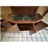 Image 3 : Wooden Cabinet w/ 4-Doors, Stone Top & Wall Mirror 39" x 13.5" x 30"H (49" Mirror)