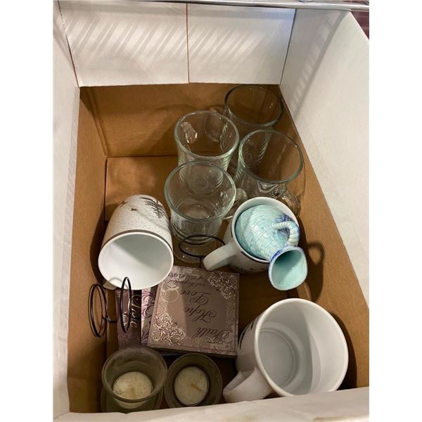 BOX LOT OF GLASSES, ETC