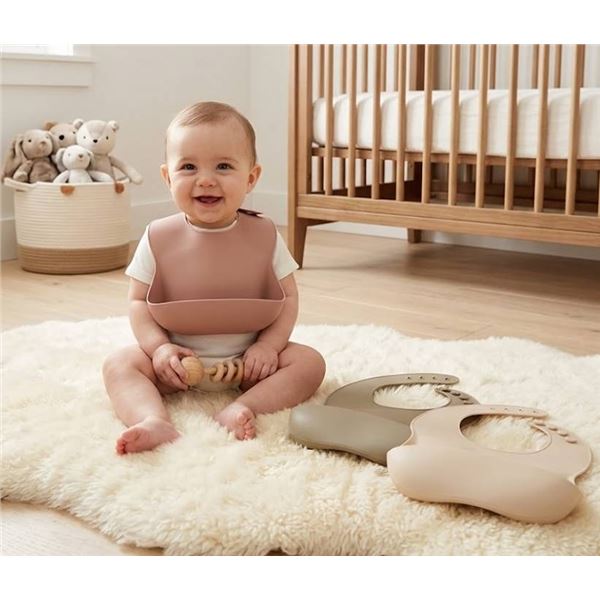 Silicone Baby Bibs, Adjustable, Food Pocket