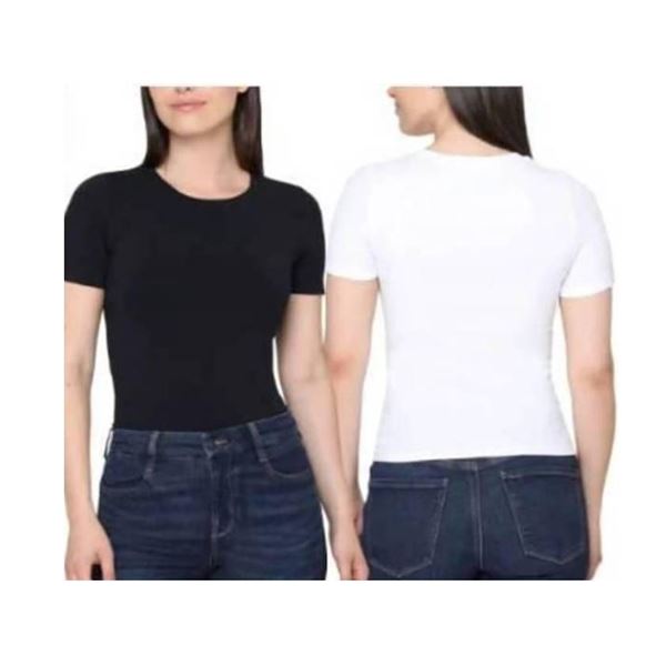 Tahari Ribbed Cotton Short Sleeve T-Shirts L
