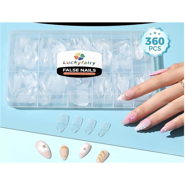 Luckyfairy Medium Almond Nail Tips 360pcs