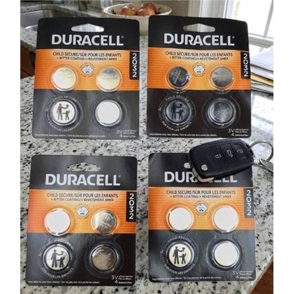 Lot of 4 - Duracell 2032 Lithium 3V Batteries, 4 Packs