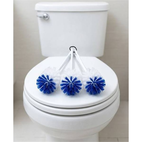 3 White and Blue Toilet Brushes